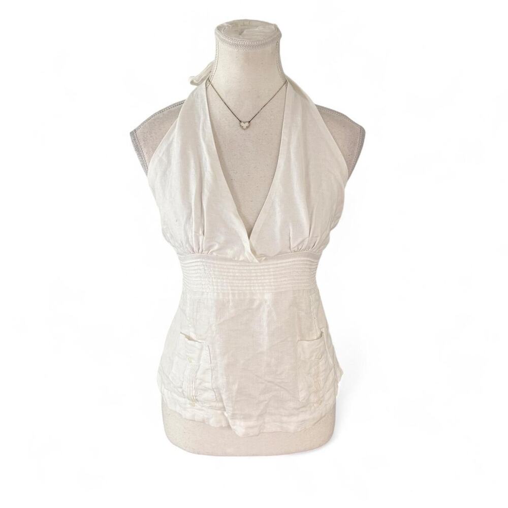 Y2K Linen White early 2000s baby doll halter top vintage brand J.M.P size large
